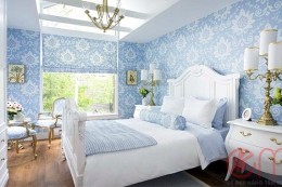 Giấy dán tường màu xanh dương dành cho phòng ngủ- đánh tan cái nóng mùa hè