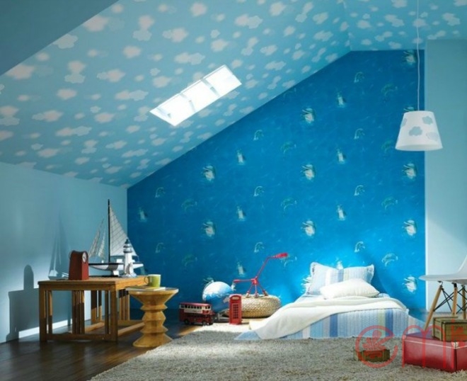 giấy dán tường phòng ngủ màu xanh dương